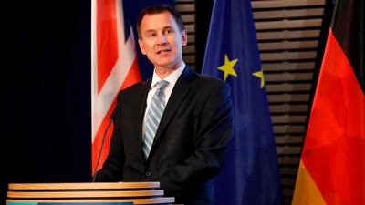 Britain's foreign minister Jeremy Hunt speaking in Berlin. AFP