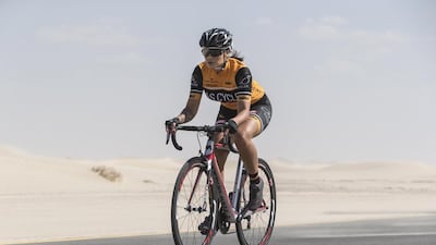 Amy Carter, woman's rider from Yasmena Cycles in Al Raha, on the Al Wathba track outside Abu Dhabi. Antonie Robertson / The National