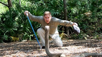 Brady Barr with a king cobra. Courtesy Brady Barr