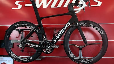 The S-Works series professional racing bike from Specialized, available at The Cycle Hub store in Dubai Motor City, starts from Dh16,000 for the frame, and can go up to Dh53,000. Satish Kumar / The National