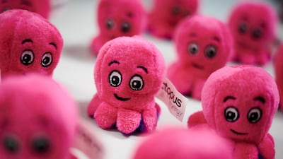A selection of Octopus Energy promotional toys are pictured at the headquarters of Octopus Energy in London. AFP