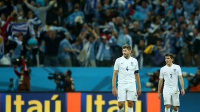 Steven Gerrard looks on during England's loss to Uruguay on Thursday night at the 2014 World Cup. Richard Heathcote / Getty Images / June 19, 2014
