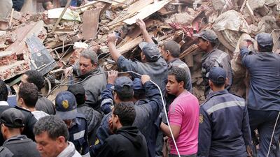 At least 17 people were killed when the building collapsed in western Cairo. Khaled Elfiqi / EPA