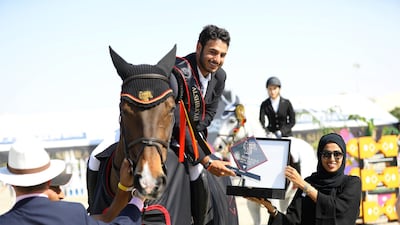 Abdulrahman Ahmed Ameen, aboard Corando, won of the Young Riders Class. BrandinfinitiOman