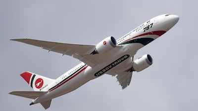 A Boeing 787 Dreamliner of the Biman Airlines from Bangladesh flies by during a display flight presentation. EPA