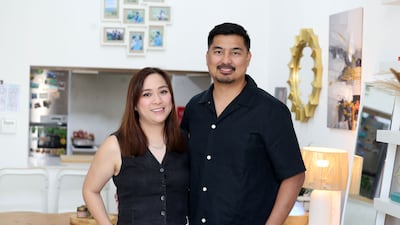 Cristille Cruz Cabral with her husband Raymond. The couple rent a two-bedroom apartment in Liwan 2, Dubai. Chris Whiteoak / The National