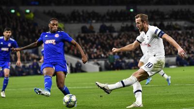 Harry Kane of Tottenham in action against Ruben Semedo of Olympiakos. EPA