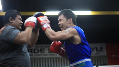 Manny Pacquiao in action at the Elorde Boxing Gym. Jake Verzosa for The National
