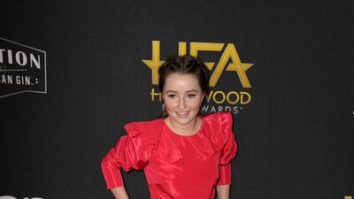 Kaitlyn Dever wearing Monique Lhuillier at the 23rd annual Hollywood Film Awards at the Beverly Hilton hotel in LA. EPA
