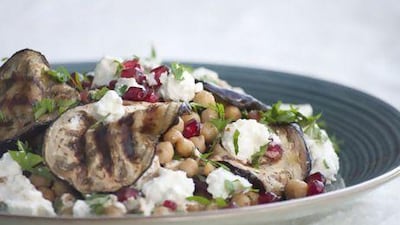 Grilled aubergine, feta and spiced chickpea salad. Courtesy Scott Price