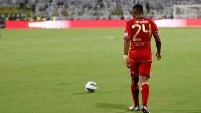 Dubai, United Arab Emirates, Sept 17 2012, Super Cup, Jazira v Al Ain- Al Jazira's #24 Subait Khater on the pitch during action in the Super Cup at Al Wasl stadium. Mike Young / The National
