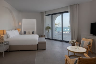 From bed to beach, it's 17 steps. Photo: Anantara Santorini