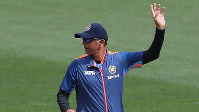 India coach Rahul Dravid gestures before the start of a practice session. AFP