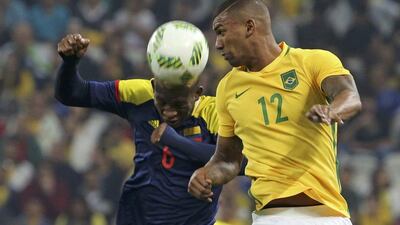 Walace of Brazil and Jefferson Lerma of Colombia in action during a quarter-final match of the men’s Olympic football tournament between Brazil and Colombia at the Arena Corinthians stadium, in Sao Paulo, Brazil, Saturday, August 13, 2016. Paulo Whitaker / Reuters