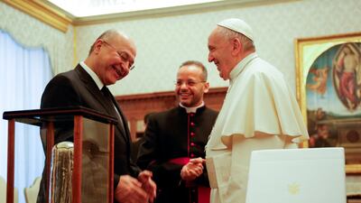 Pope Francis receiving the President of the Republic of Iraq Barham Salih during a private audience at the Vatican, 25 January 2020. AFP