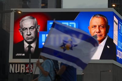 Israeli Prime Minister Benjamin Netanyahu, left, faces a stiff challenge from former general Gadi Eisenkot in Tuesday's election. EPA