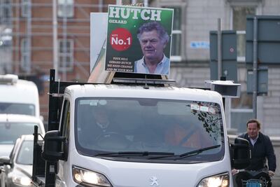 Gerry 'The Monk' Hutch' who is running for the Dublin Central constituency, campaigning in Dublin. PA