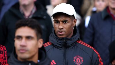 Manchester United's Marcus Rashford in the stands during the Premier League match at Craven Cottage. PA