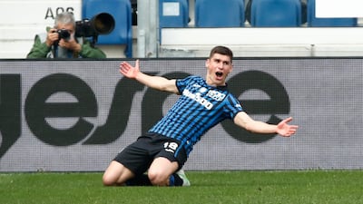Atalanta's Ruslan Malinovskyi celebrates his goal. Reuters