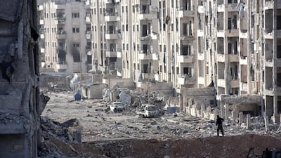 A member of the Syrian pro-government forces in Aleppo's 1070 district. Georges Ourfalian / AFP