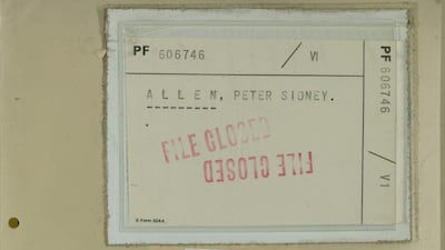 The file relating to Peter Allen has been released by MI5. Photo: The National Archives