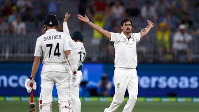 Australia quick Mitchell Starc was declared man of the match for his nine wickets in the Perth Test against New Zealand. Getty Images