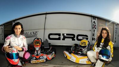 The Al Qubaisi sisters, Amna, left, and Hamda, overcame tough qualifying heat sessions at Portimao Circuit in Portugal to advance to the final day in their respective championships. (Photo Courtesy: Abu Dhabi Racing)