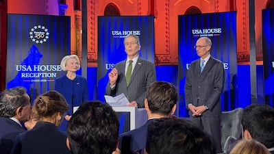 US Treasury Secretary Scott Bessent, centre, at the opening of USA House at the WEF in Davos, Switzerland. Cody Combs / The National
