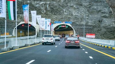 The Rulers of Sharjah and Ras Al Khaimah opened the new Khor Fakkan road and tunnel, which cost about Dh6bn. Courtesy: Wam