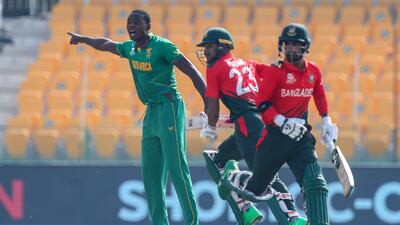 South Africa's Kagiso Rabada, left, was named man of the match in Abu Dhabi. AP