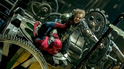 The Green Goblin, portrayed by Dane DeHaan, fights Spider-Man, played by Andrew Garfield, in The Amazing Spider-Man 2. Courtesy Marvel Enterprises