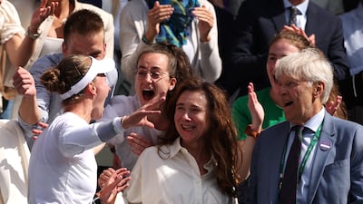 Barbora Krejcikova celebrates with her friends and family. Getty Images