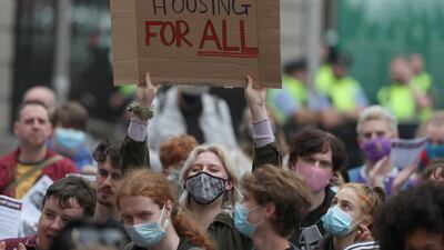 Young demonstrators take part in a protest in Dublin, calling on the government to address the housing crisis. PA
