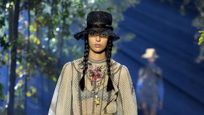 Rough hessian was remade into dresses at Christian Dior Womenswear Spring/Summer 2020. Getty Images