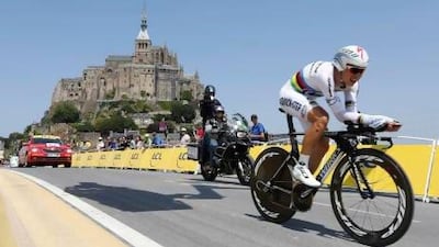 The Omega Pharma-Quick Step team rider Tony Martin had no time to take in the heritage sites at Mont-Saint-Michel. Jean-Paul Pelissier / Reuters