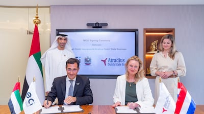 Dr Thani Al Zeyoudi, the UAE Minister of State for Foreign Trade, Liesje Schreinemacher, Netherlands’ Minister for Foreign Trade and Development Co-operation, Massimo Falcioni, chief executive of ECI, and Irene Visser, head of strategy and international relations at Atradius DSB. Photo: ECI