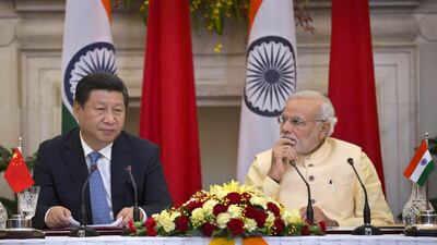 Chinese president Xi Jinping and Indian prime minister Narendra Modi in New Delhi in September. Manish Swarup / AP Photo