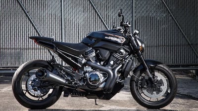 The Harley-Davidson Streetfighter, part of the company's new 500cc to 1250cc 'middleweight platform' of petrol-powered motorcycles. Harley-Davidson