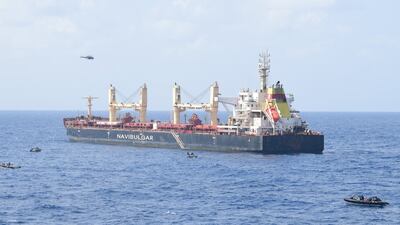 The Maltese ship the MV Ruen, taken back from Somali pirates off the Indian coast. Indian Navy on X / AFP