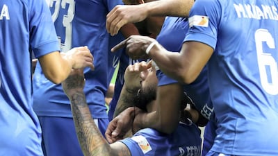 Ronnie Fernandez of Al Nasr club celebrates after scoring. Pawan Singh / The National