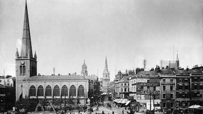 The church of St Nicholas and Bristol Bridge over the harbour, circa 1904