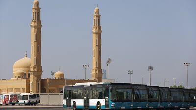 Eid Musalla, the popular destination off Airport Road for Eid prayers, has been shut down and converted into a bus depot. Delores Johnson / The National