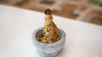 The famous pistachio ice cream is served with extra virgin olive oil. Photo: Roberto's