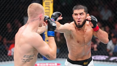 Islam Makhachev during his welterweight championship fight against Ian Machado Garry at UFC 330 in Philadelphia. Zuffa LLC
