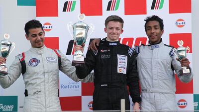 Photograph of Cato Poulsen, centre. Courtesy Formula Gulf 1000