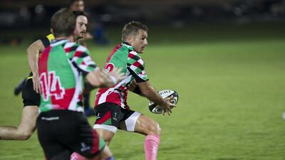 Player-coach Jeremy Mannings lead his Abu Dhabi Harlequins past Xodus Wasps 17-3 on Friday night in a UAE Premiership match. Antonie Robertson / The National