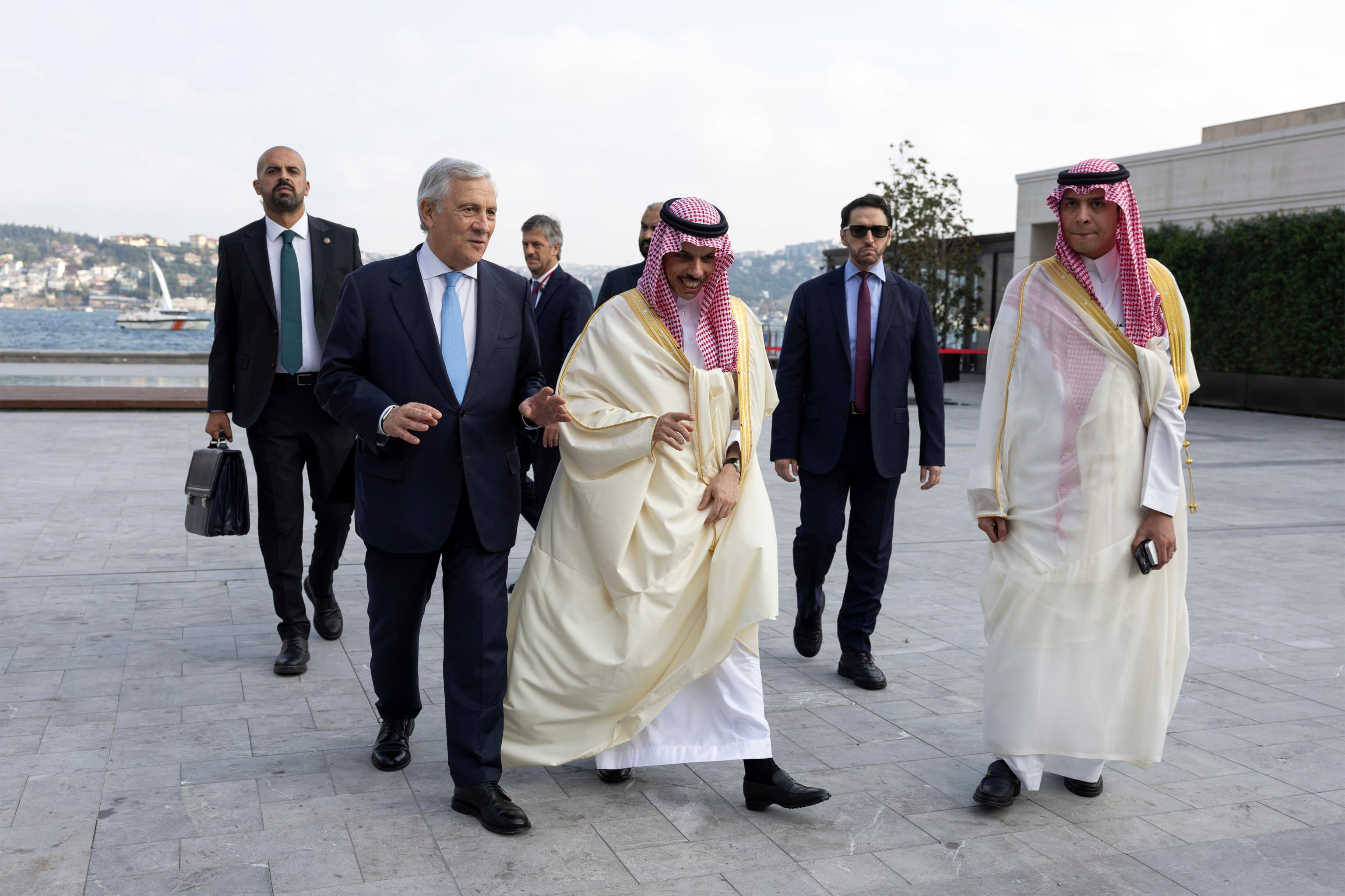 Italian Foreign Minister Antonio Tajani with Saudi Foreign Minister Faisal bin Farhan. EPA