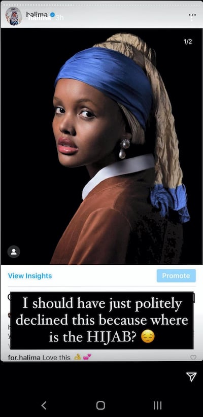 A screengrab of one of Halima Aden's soul-searching Instagram Stories from November 24