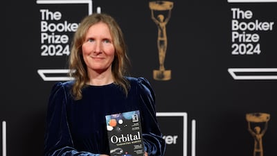 Harvey with her book, 'Orbital'. EPA