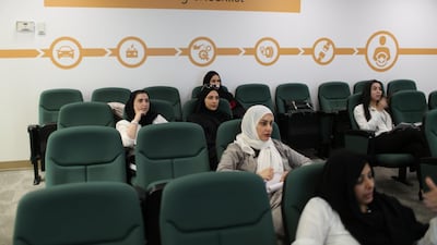 The learner drivers take part in a theory lesson. Ahmed Jadallah / Reuters